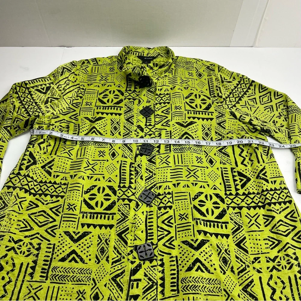 Ali Miles Geometric Green‎ Black Top Wire Collar Womens XL Button Front *FLAW